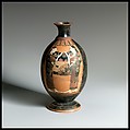 Terracotta lekythos (oil flask), Attributed to the Pharos Painter, Terracotta, Greek, Attic