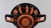 Terracotta kylix (drinking cup), Attributed to the Painter of Munich 2660, Terracotta, Greek, Attic