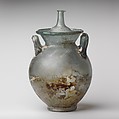 Glass cinerary urn with lid, Glass, Roman