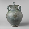 Glass cinerary urn with lid, Glass, Roman
