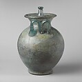 Glass cinerary urn with lid, Glass, Roman