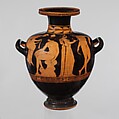 Terracotta hydria (water jar), Attributed to the Amykos Painter, Terracotta, Greek, South Italian, Lucanian