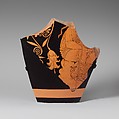 Two fragments of a terracotta skyphos (deep drinking cup), Attributed to the Palermo Painter, Terracotta, Greek, South Italian, Lucanian