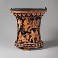 Terracotta situla (bucket), Attributed to the Lycurgus Painter, Terracotta, Greek, South Italian, Apulian