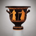 Terracotta bell-krater (mixing bowl), Connected in style with the Painter of the Long Overfalls, Terracotta, Greek, South Italian, Apulian