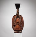 Terracotta squat lekythos (oil flask), Attributed to the Group of New York 28.57.10, Terracotta, Greek, South Italian, Apulian