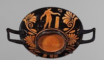 Terracotta stemless kylix (drinking cup), Attributed to the Painter of New York 69.232, Terracotta, Greek, South Italian, Lucanian