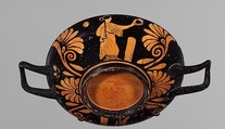 Terracotta stemless kylix (drinking cup), Attributed to the Painter of New York 69.232, Terracotta, Greek, South Italian, Lucanian