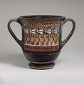 Terracotta sessile kantharos (deep cylindrical drinking cup with two handles), Terracotta, Greek, Attic