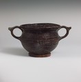 Terracotta kantharos (drinking cup) with vertical ring handles, Terracotta, Greek, Boeotian