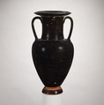 Terracotta neck-amphora (jar), Owl-Pillar Group, Terracotta, Greek, South Italian, Campanian