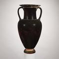 Terracotta neck-amphora (jar), Owl-Pillar Group, Terracotta, Greek, South Italian, Campanian