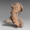 Terracotta fragment with the upper body of a bearded man, Terracotta, Greek, South Italian, Tarentine