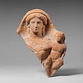 Fragment of a terracotta relief of a woman and child, Terracotta, Greek, South Italian, Tarentine