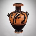Terracotta hydria: kalpis (water jar), Terracotta, Greek, Attic