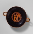 Terracotta kylix (drinking cup), Attributed to the Painter of Würzburg 487, Terracotta, Greek, Attic