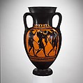 Terracotta neck-amphora (jar), Terracotta, Greek, Attic