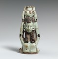 Fragment of a faience statuette of a woman holding a vase on her head, Faience, East Greek