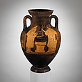 Terracotta amphora (jar), Attributed to the Eucharides Painter, Terracotta, Greek, Attic