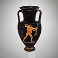 Terracotta Nolan neck-amphora (jar), Terracotta, Greek, Attic