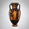Terracotta neck-amphora (jar), Attributed to the Niobid Painter, Terracotta, Greek, Attic