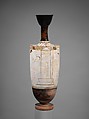 Terracotta lekythos (oil flask), Attributed to the Inscription Painter, Terracotta, Greek, Attic