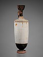 Terracotta lekythos (oil flask), Attributed to the Thanatos Painter, Terracotta, Greek, Attic