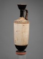 Terracotta lekythos (oil flask), Attributed to the Thanatos Painter, Terracotta, Greek, Attic