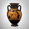 Terracotta amphora (jar), Attributed to the Nikoxenos Painter, Terracotta, Greek, Attic