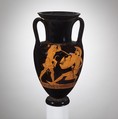 Terracotta Nolan neck-amphora (jar), Attributed to the Alkimachos Painter, Terracotta, Greek, Attic