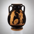 Terracotta pelike (jar), Attributed to the Altamura Painter, Terracotta, Greek, Attic