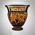Terracotta column-krater (bowl for mixing wine and water), Attributed to the manner of the Göttingen Painter, Terracotta, Greek, Attic