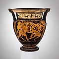 Terracotta column-krater (bowl for mixing wine and water), Attributed to the manner of the Göttingen Painter, Terracotta, Greek, Attic