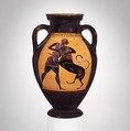 Terracotta amphora (jar), Attributed to the Group of Brussels R 243, Terracotta, Greek, Attic