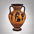 Terracotta neck-amphora (jar), Attributed to the Group of Toronto 305, Terracotta, Greek, Attic