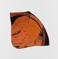 Fragment of a terracotta kylix (drinking cup), Eucharides Painter, Terracotta, Greek, Attic