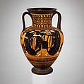 Terracotta neck-amphora (jar), Attributed to the Leagros Group, Terracotta, Greek, Attic