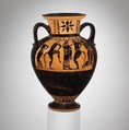 Terracotta neck-amphora (storage jar), Terracotta, Greek, Attic