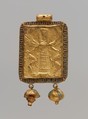 Gold and enamel pendant with Mistress of Animals, Gold, Greek