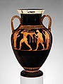 Terracotta amphora (jar), Signed by Andokides as potter, Terracotta, Greek, Attic