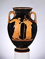 Terracotta amphora (jar), Attributed to the Syracuse Painter, Terracotta, Greek, Attic