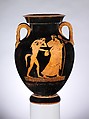 Terracotta amphora (jar), Attributed to the Syracuse Painter, Terracotta, Greek, Attic