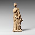 Terracotta statuette of a draped woman, Terracotta, Greek, Attic