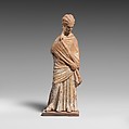 Terracotta statuette of a draped woman, Terracotta, Greek, Boeotian