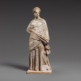 Terracotta statuette of a draped woman, Terracotta, Greek, probably Boeotian
