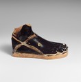Terracotta vase in the shape of a sandaled right foot, Terracotta, Greek, Attic
