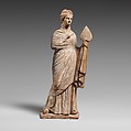 Terracotta statuette of a draped woman, Terracotta, Greek, Boeotian