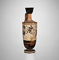 Terracotta lekythos (oil flask), Attributed to the Diosphos Painter, Terracotta, Greek, Attic