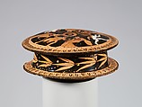 Terracotta pyxis (box), Terracotta, Greek, Attic