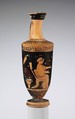Terracotta lekythos (oil flask), Carlsruhe Painter, Terracotta, Greek, Attic